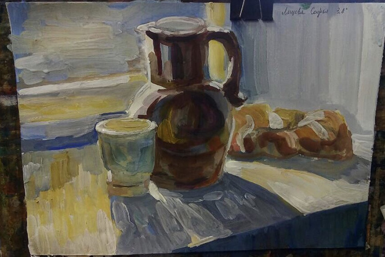 Still life painting of cups.