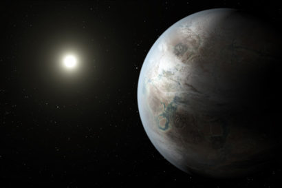 a large planet with star glowing in distance