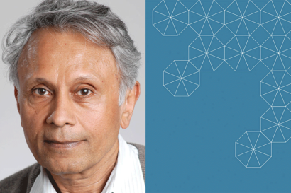 A headshot of Pravin Varaiya next to a tesselated design