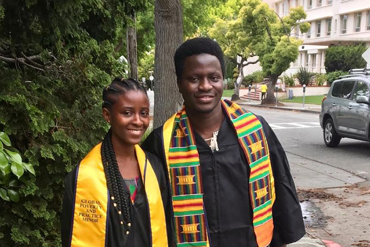 Vicentia Gyau and Abraham Martey graduated in 2019 with degrees in global studies and returned to their native Ghana to open an elementary school. They are pictured here in Cal regalia.