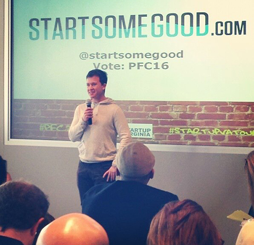 Alex Budak speaking to a group about StartSomeGood.