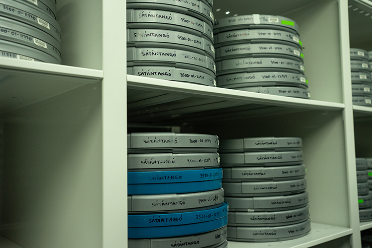 Reels of film in metal cans contain seven hours' worth of a Hungarian film called Sátántangó.