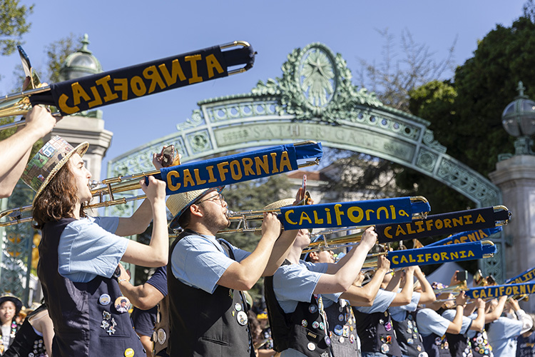 Trombone players form the Cal Band playing