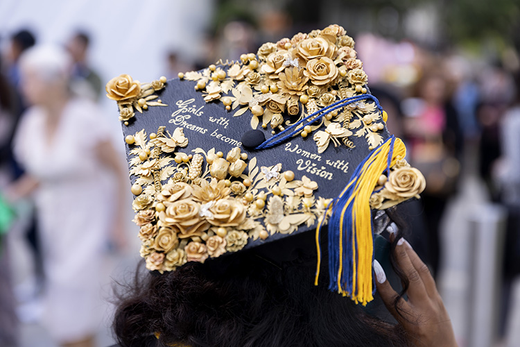 Colorful shot of the top of a graduates cap.