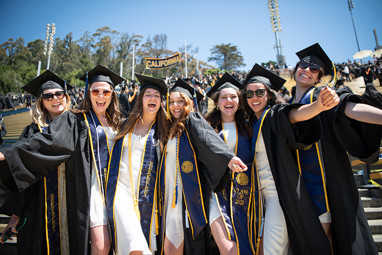 A group of students pose in the stands at Berkeley's commencement ceremony Saturday.