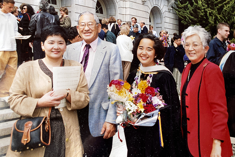 Lisa Tsuchitani as a Berkeley student celebrating with her family at graduation