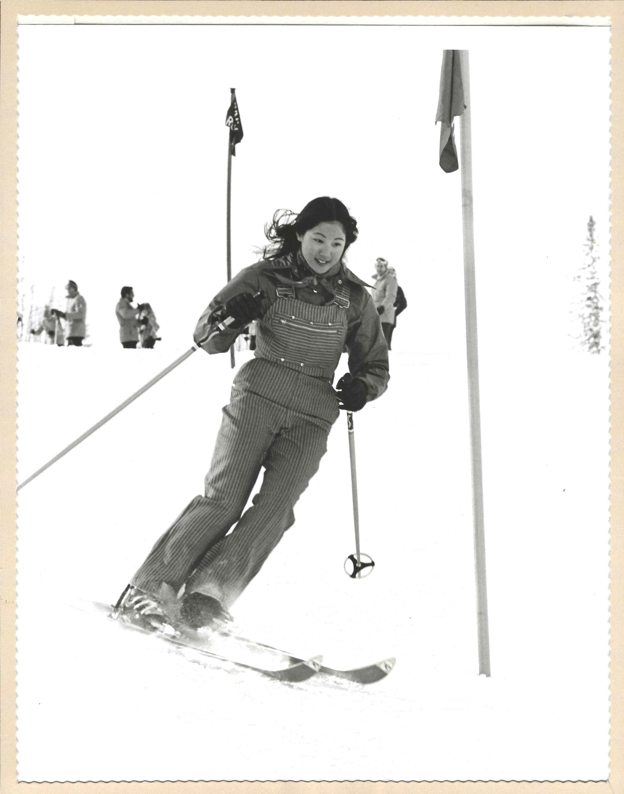 Photo of Mimura skiing.