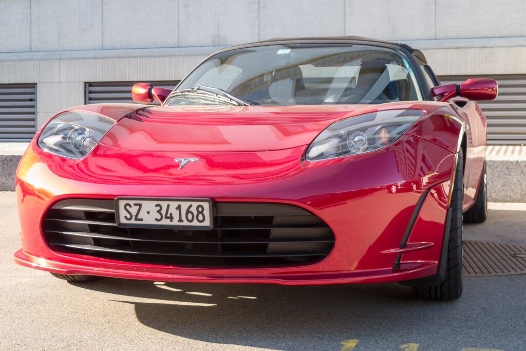 A red Tesla Roadster