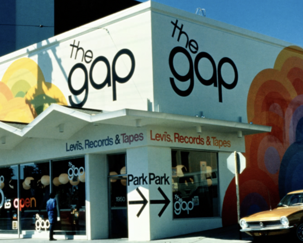 An archival image of the original "The Gap" store in San Francisco.