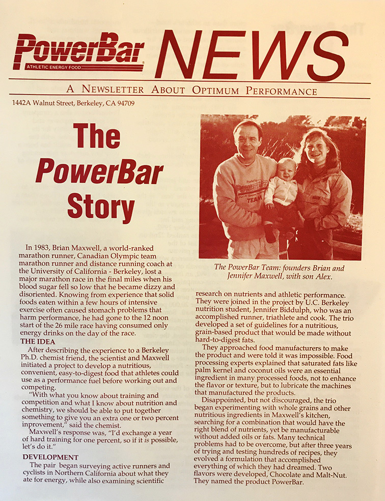 Yellow PowerBar flyer that reads "The PowerBar story."