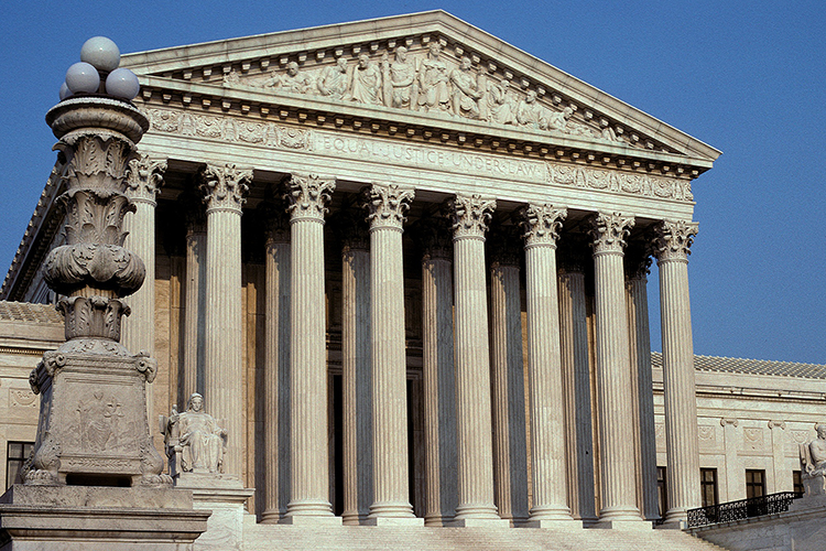 The front entrance to the U.S. Supreme Court Building in Washington, D.C.