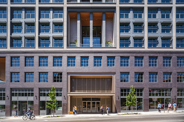 The front view of Anchor House shows the retail spaces that will be on the ground floor and include publicly accessible shops, a new Cal Student Store and a new location for the Student Transfer Center.