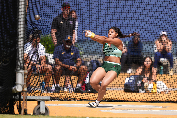 Camryn Rogers throwing the hammer