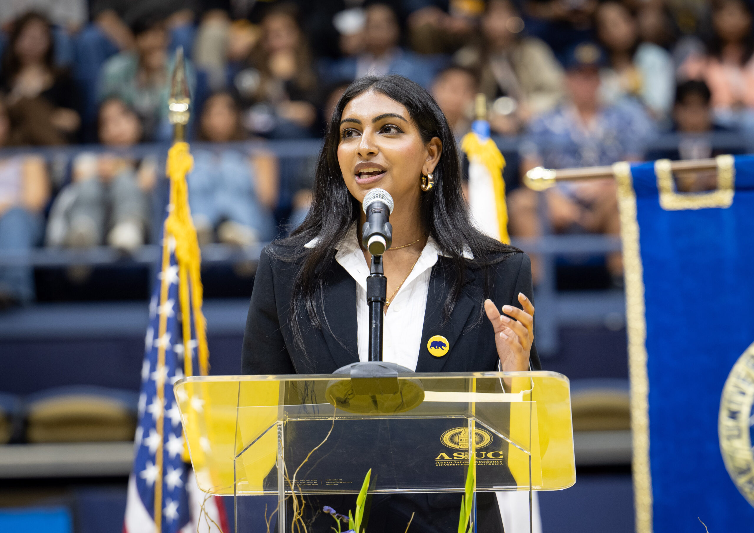 Shrinidhi Gopal, the new ASUC president, speaks at convocation.