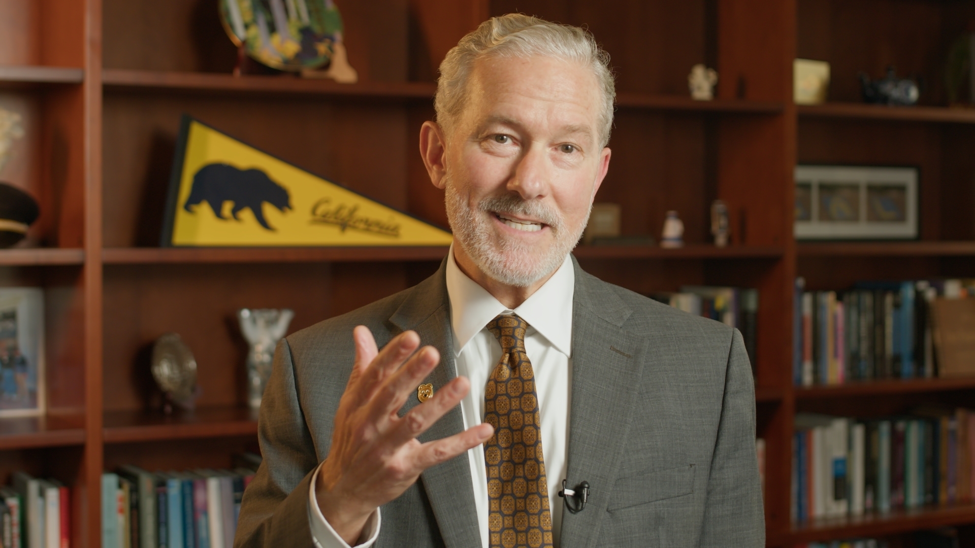 UC Berkeley Chancellor Rich Lyons looks into the camera, gesturing while speaking.