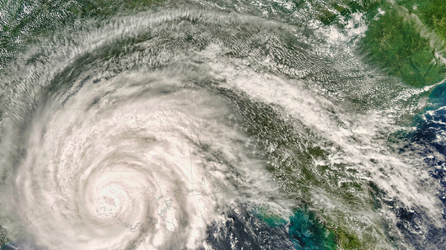 A satellite view of a hurricane over the southern United States.