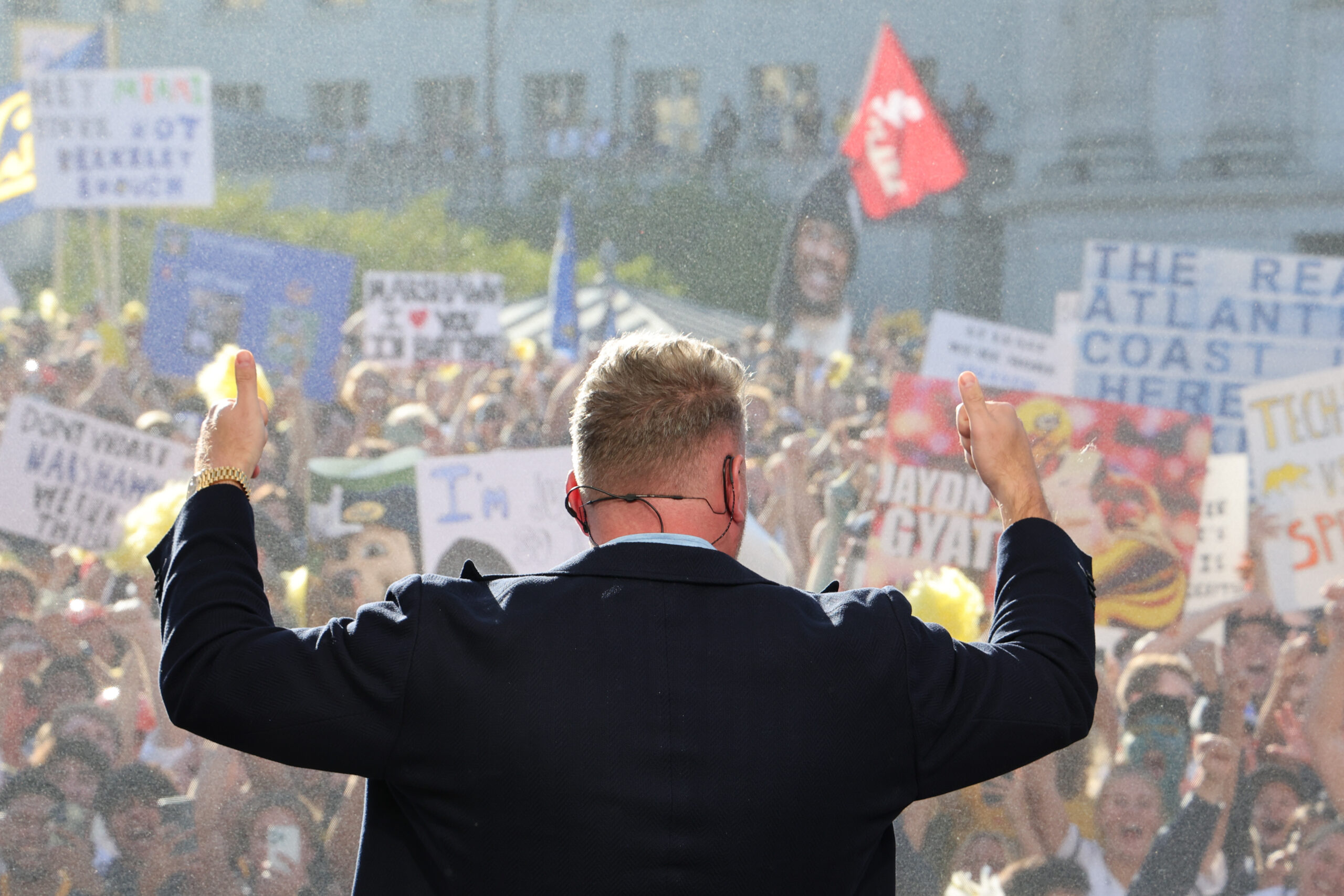 GameDay host Pat McAfee hypes up the crowd.