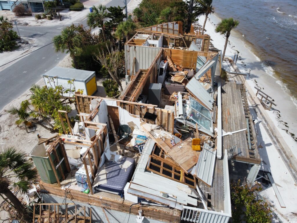 The remains of a home on the beach in Florida after being severely damaged by a hurricane