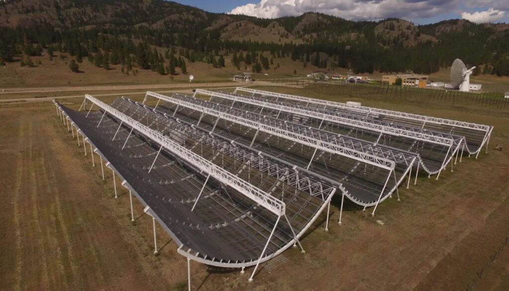 an array of metal struts on a field