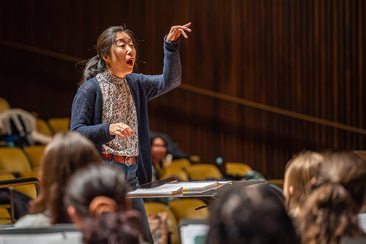 Professor Wei Cheng conducts Berkeley's Chamber Chorus