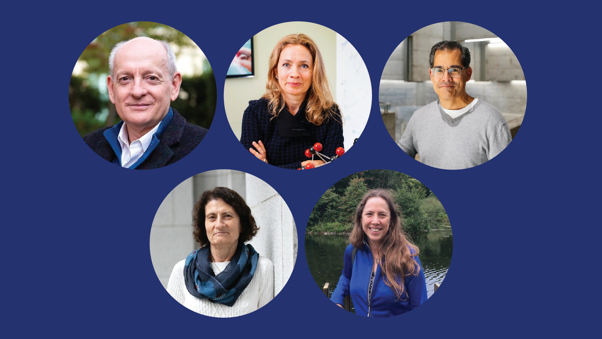 A collage showing headshots of Stuart Russell, Kristin Persson,  David Schaffer, Victoria Coleman and Margaret Torn.