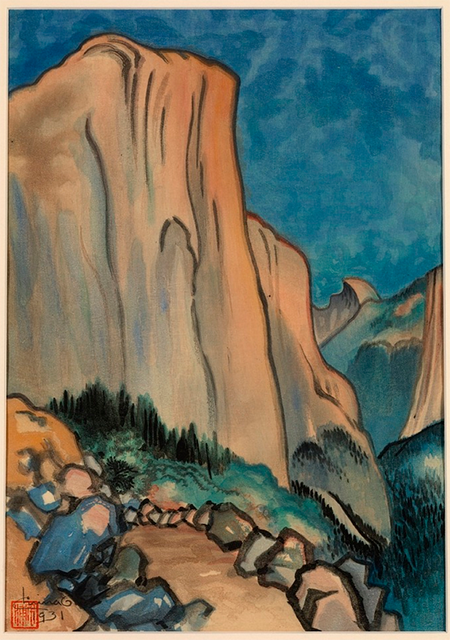 Artwork of El Capitán in Yosemite by the artist Chiura Obata.