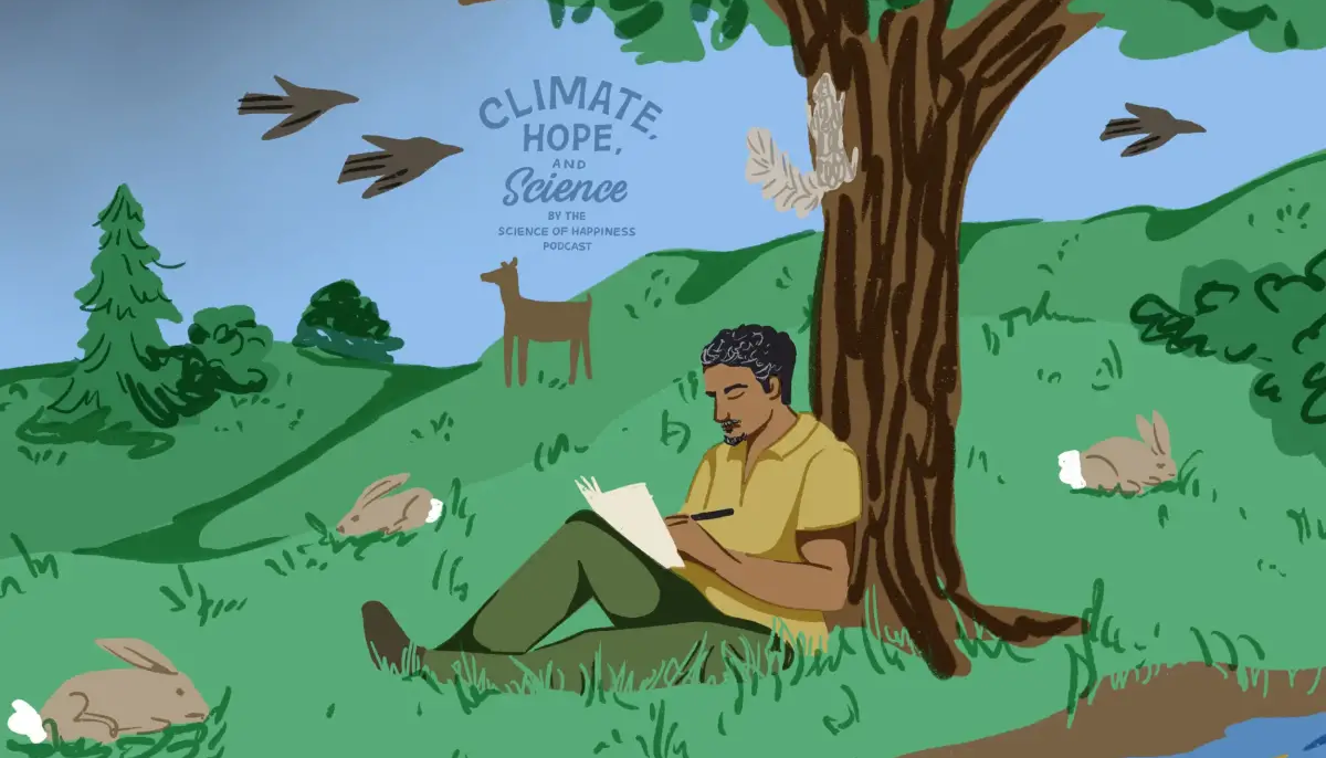 illustration of a person leaning against a tree writing in a journal