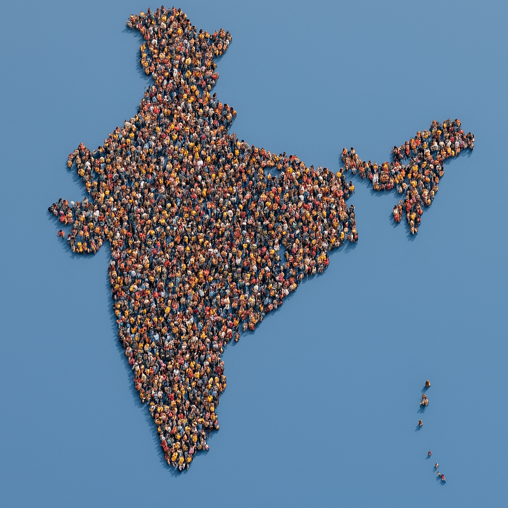 small people arranged to represent the map of India