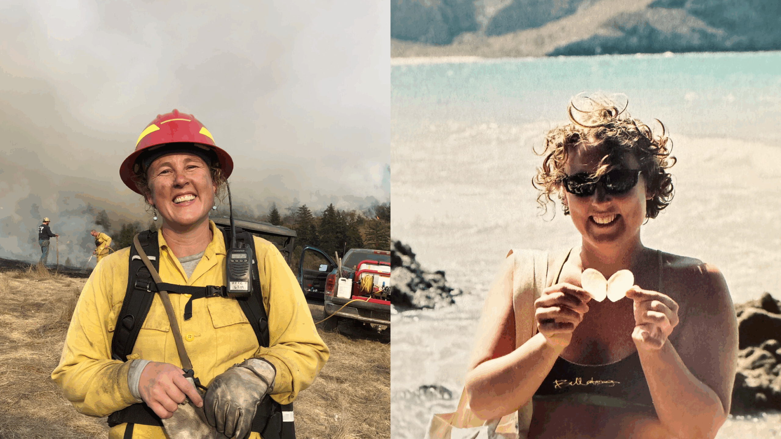 (left) Now: Lenya Quinn-Davidson at a prescribed burn in Humboldt County (right) Then: Lenya Quinn-Davidson in Mexico
