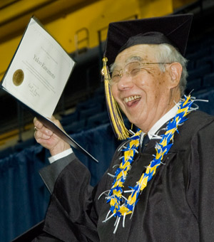 Yukio Kawamoto celebrates his freshly minted Cal diploma.