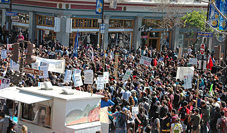 Protestors at noontime rally