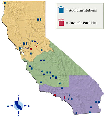 map of California prisons