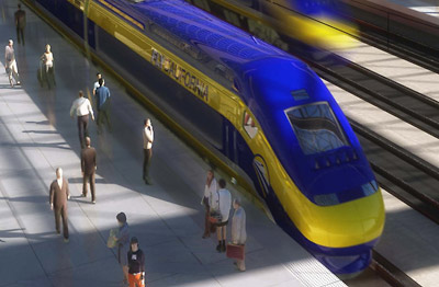high-speed rail train at platform (artist's rendering)