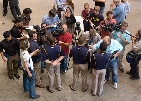 Cal rugby players at press conference