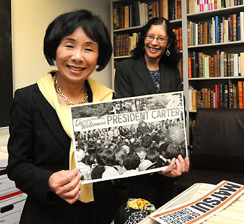 Congresswoman Matsui with photo of Jimmy Carter rally