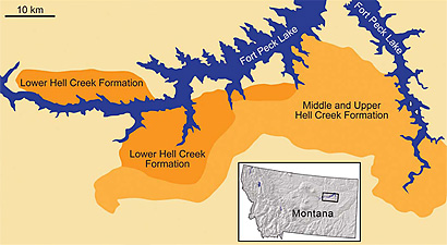 Map of the Hell Creek Formtion in eastern Montana.