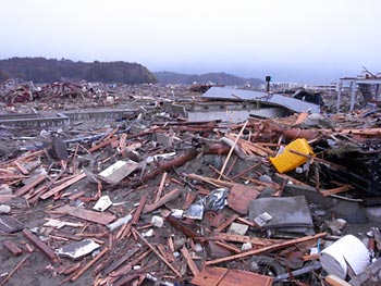 Debris in city of Rikuzentakata