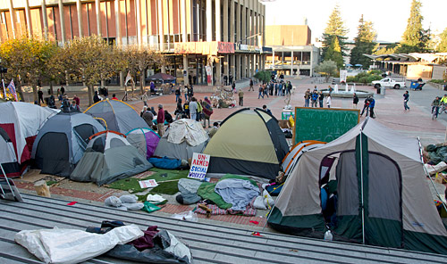 Tents in front of Sproul Hall