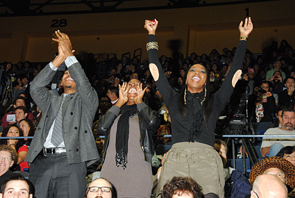 Audience cheers at graduation 