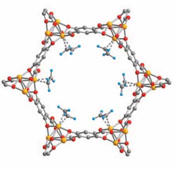 Iron-based metal-organic frameworks trap saturated hydrocarbons like ethylene.