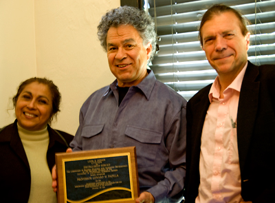 Genaro Padilla with co-chairs of the Academic Senate committee 