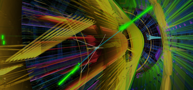 Diagram of two-photon decay of Higgs boson in the ATLAS experiment.