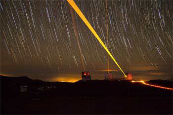 Lasers used by telescopes atop Mauna Kea in Hawaii.