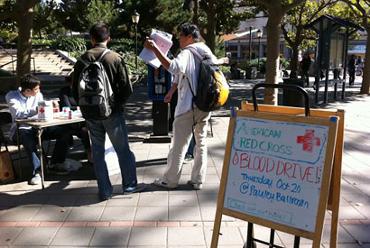 Red Cross at Cal table on Sproul Plaza