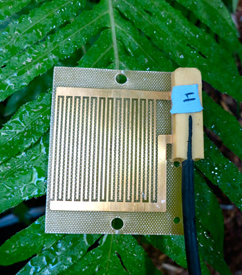 A plastic leaf to sense wetness.