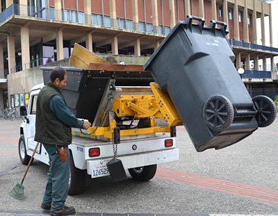 lift emptying trash into truck hopper