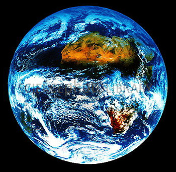 Photo f Earth from space showing equatorial cloud belt.